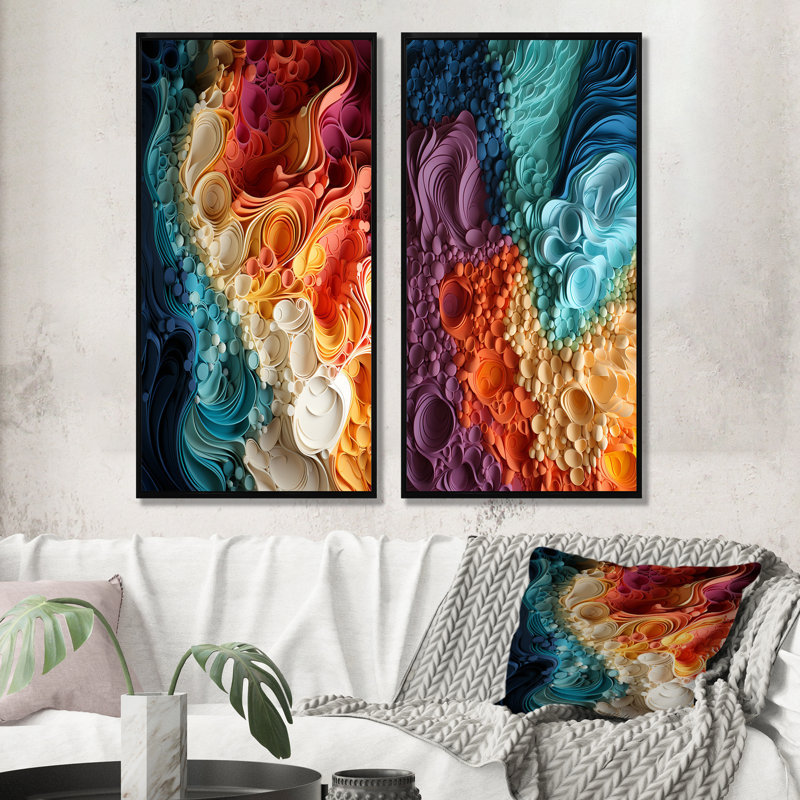 «Rainbow Reverie Collages I», ensemble de 2 reproductions d'art abstrait, Cadre flottant noir, H 28 po x l 25 po