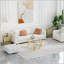 Table basse de luxe moderne en or 31,5 po, couronne en acier inoxydable, centre de table en verre trempé transparent de 8 mm