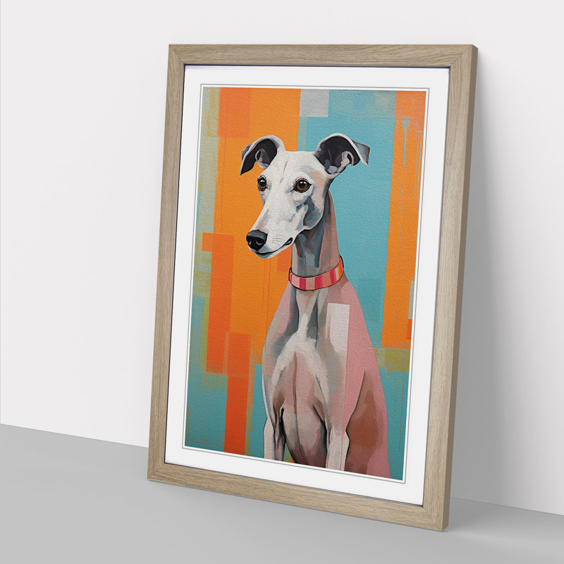 Whippet Colour Field No.3 - Framed Print, 46cm H x 34cm W x 2cm D, Oak