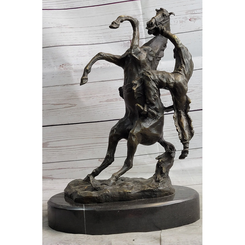 Cowboy «Bucked off Bucking Offing Horse», sculpture en bronze, style campagnard, base en marbre