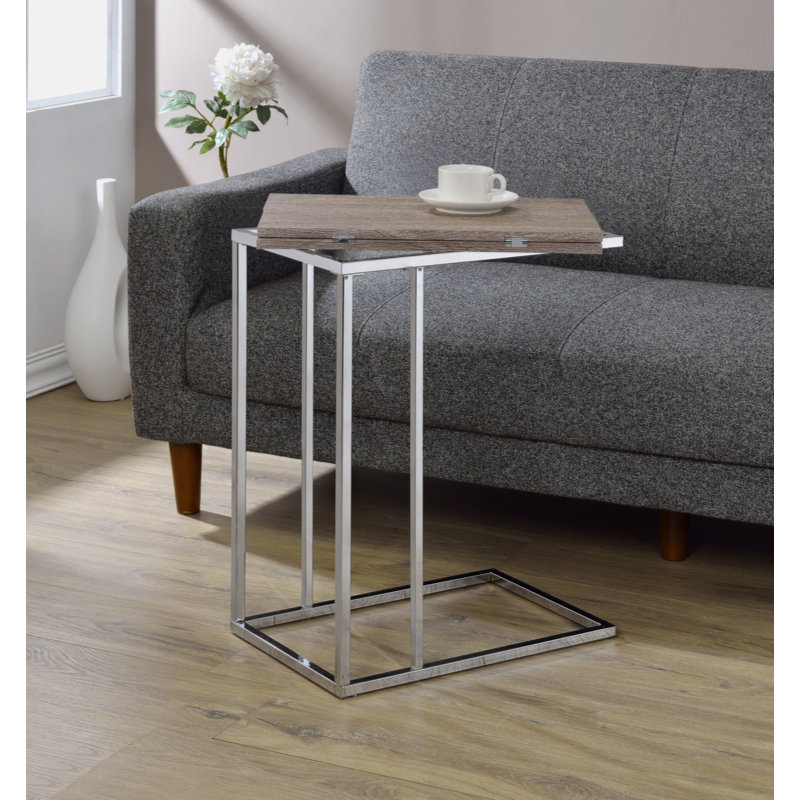 Benkley Contemporary Rectangular 24"H End Table in Weathered Oak and Chrome
