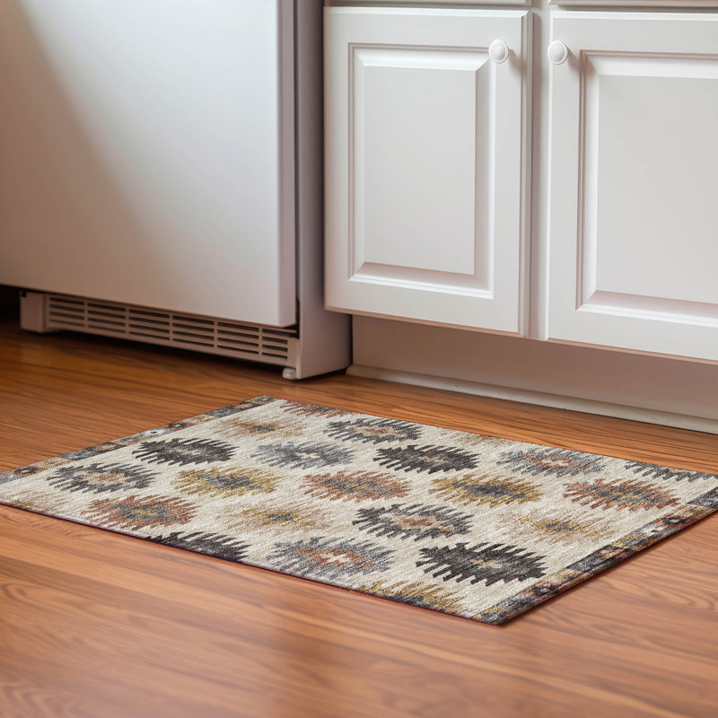 Premium Machine Washable Prisco Beige Rug, Rectangle 1'8" x 2'6"