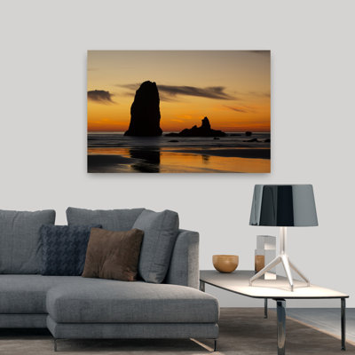 Silhouettes Of Rock Formations At Sunset At Cannon Beach, Oregon, Usa Abstract Contemporary Landscape Nature Wall Art