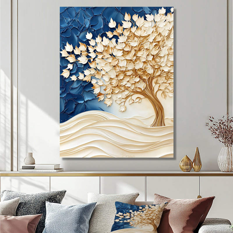 Gold Winter Maple Tree Essence I - Floral Metal Wall Decor, Tree Maple Metal Print, 32" H x 16" W x 0.84" D