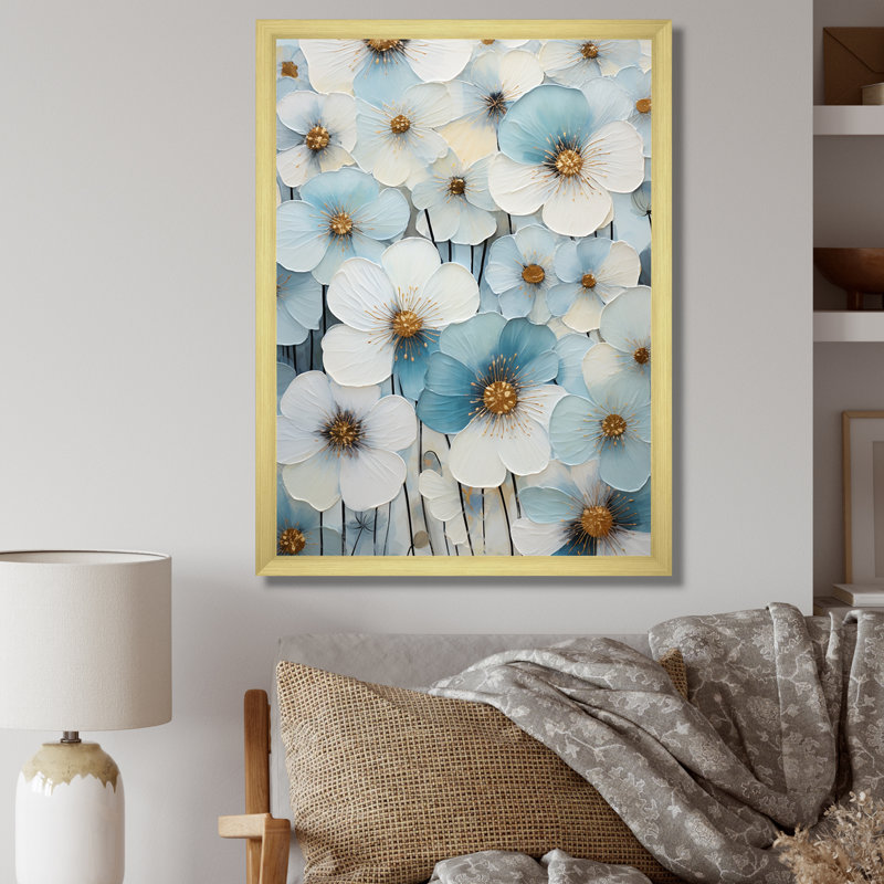Bleu et blanc minimalisme pensées jardin zen, Cadre doré simple, H 44 po x l 34 po x P 1,5 po