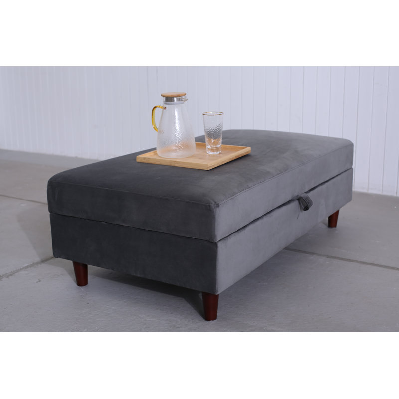Whorton 131cm Wide Velvet Rectangle Solid Colour Ottoman with Storage, Grey