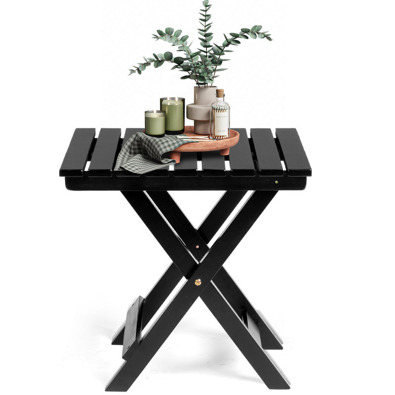 18.In  Rectangular Patio Folding Wood Side Table, Black