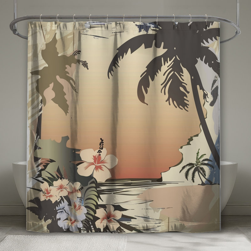Rideau de douche tropical - décor de salle de bain nature plage côtière, 70in W x 84in H