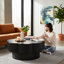 Table basse 31,50 "en forme de fleur avec rangement, placage en bois naturel, noir | Idée cadeau-1135052755