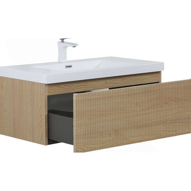 Meuble-lavabo flottant avec lavabo, meuble de rangement mural moderne avec tiroir à fermeture en douceur, idéal pour l'organisation de la salle de bain et le style.