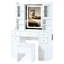 Meuble-lavabo de 41,4 po avec miroir, lumières tricolores, 5 tiroirs, 4 armoires, station de charge et tabouret rembourré blanc, grand espace de rangement pour les cosmétiques
