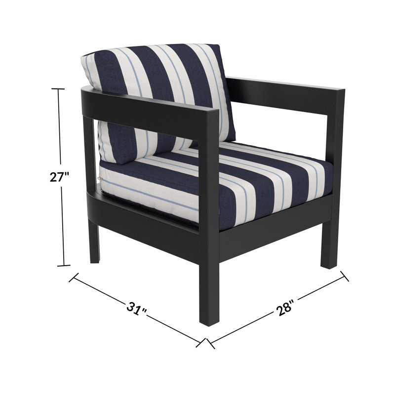 Fauteuil club d'extérieur gris foncé en aluminium avec dossier moderne et coussins Sunbrella, Sunbrella® Relate Harbor