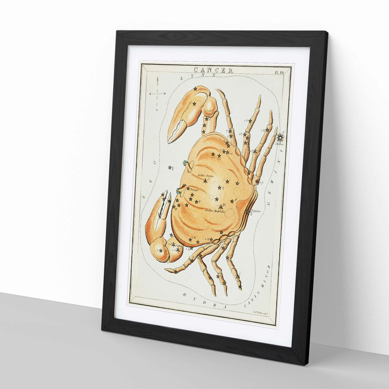 Astronomical Zodiac Chart Of The Cancer - Single Picture Frame Painting, 63cm H x 45cm W x 2cm D, Black