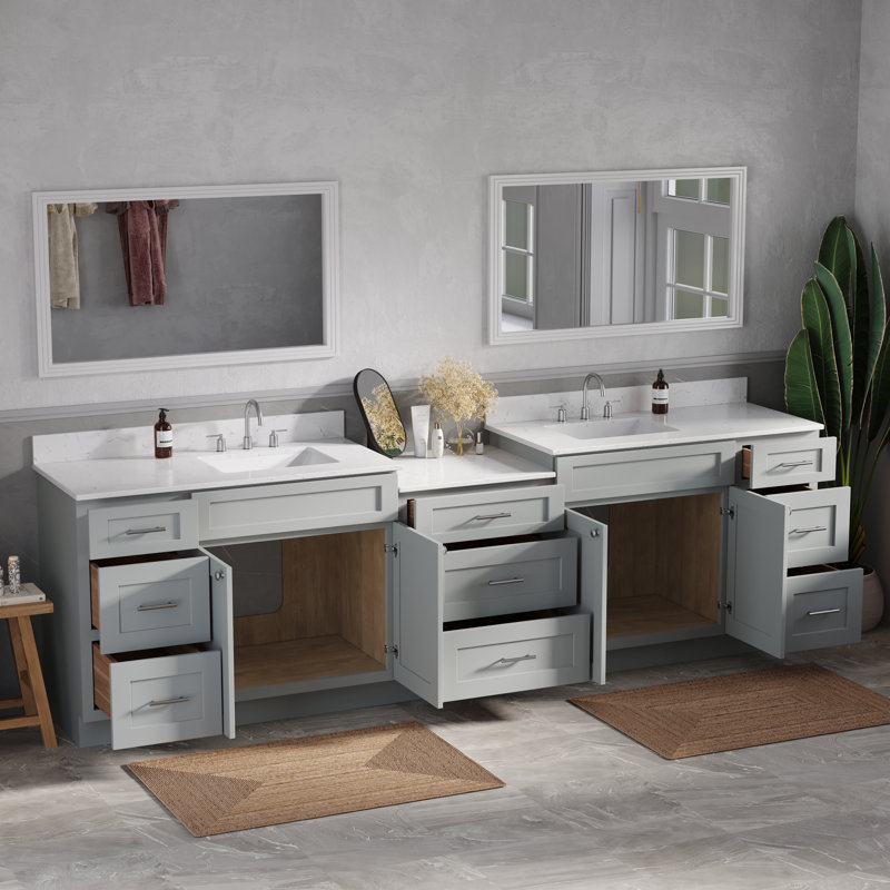 Dessus de meuble-lavabo double 114 po Shaker, 115", Gris