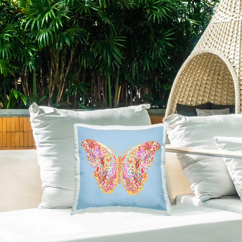 Speckled Glitzy Butterfly Outdoor Printed Pillow design by Ashley Singleton