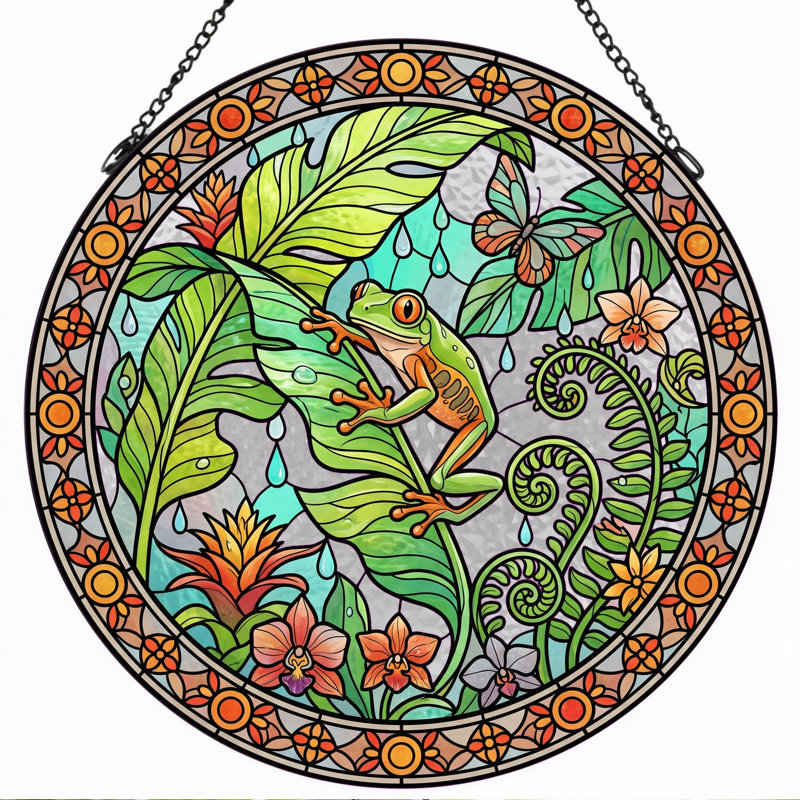 Panneau de vitrail Tropical Frog - 7,8 H, H 7,8 po
