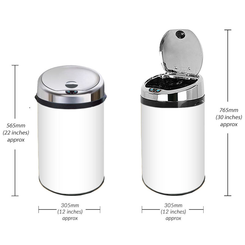 Ladson Steel Motion Sensor Kitchen Trash Can, 30L, White