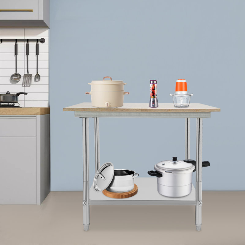 Table de préparation de cuisine en acier inoxydable avec tablette inférieure et pieds réglables