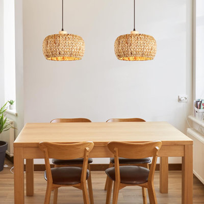 Boho Luminaire suspendu en îlot de cuisine en rotin de Bohème tissé à la main 11,8 po