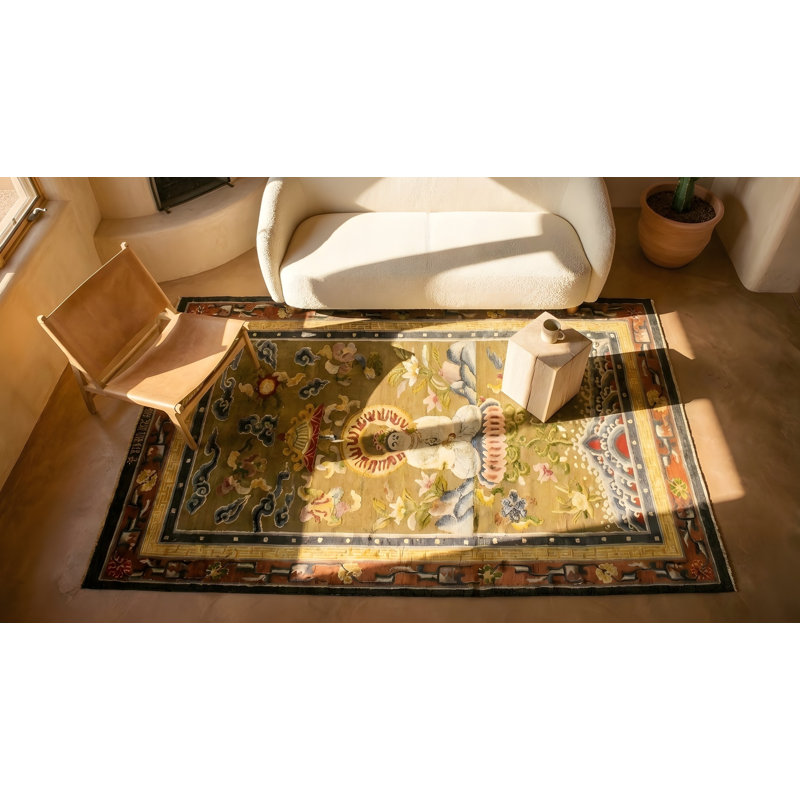Hand Knotted Silk Area Rug in Brown