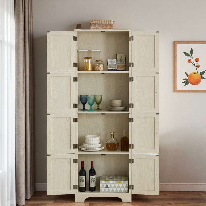 Armoire haute avec 8 portes et 4 tablettes, Blanc
