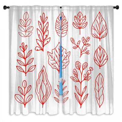 Red Leaf Illustration Window Curtains Leaves Sheer & Room Darkening - 2 Panels