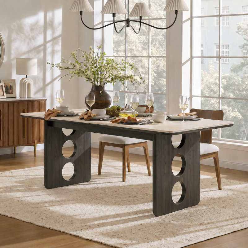 Table de salle à manger 78,74 po Mid-Century, Black