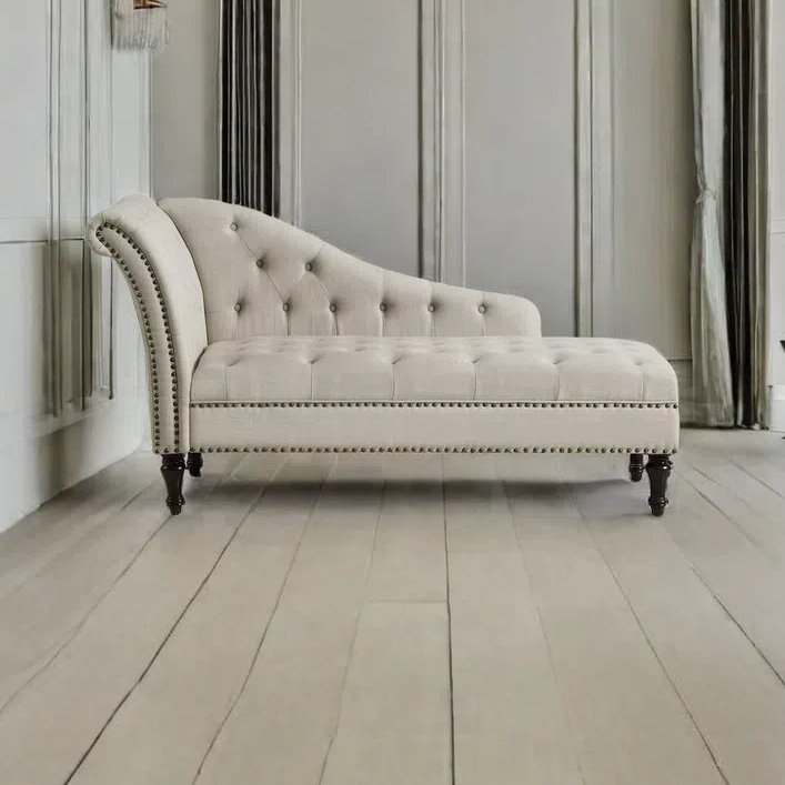 Chaise longue élégante de qualité décontractée, Orienté à gauche (vu de face), Blanc cassé, Noir, noir, noir, noir