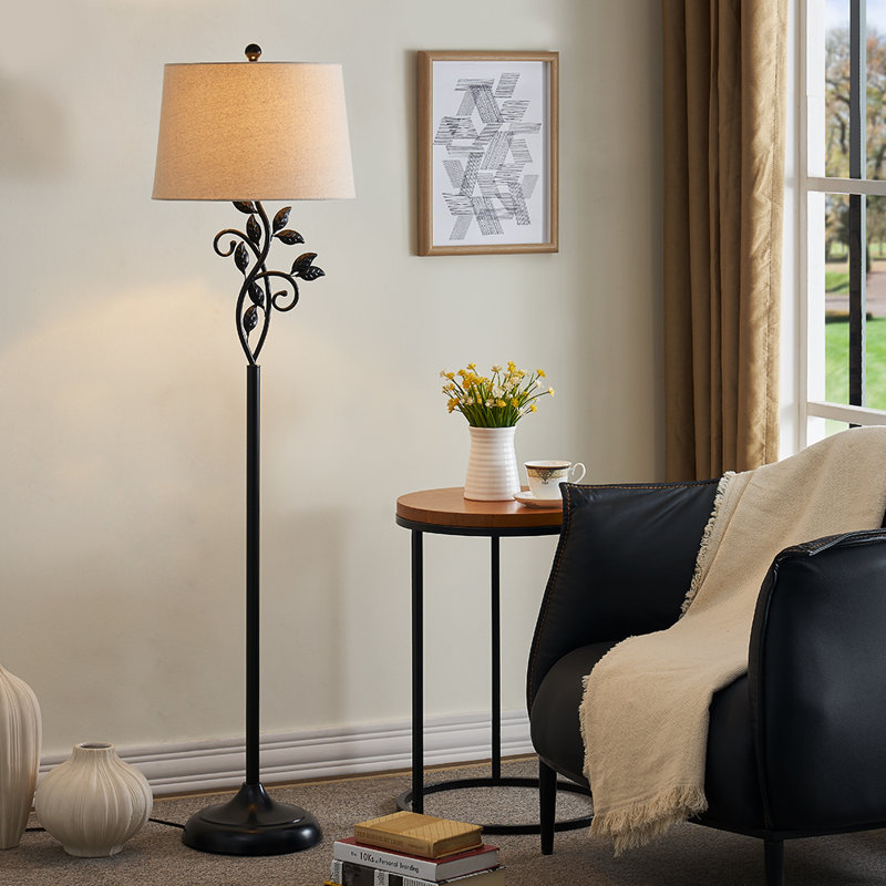 Grinstead 62" Farmhouse Iron Leaf Design Floor Lamp with 3 Way Dimmable and Rotary Switch, Oatmeal