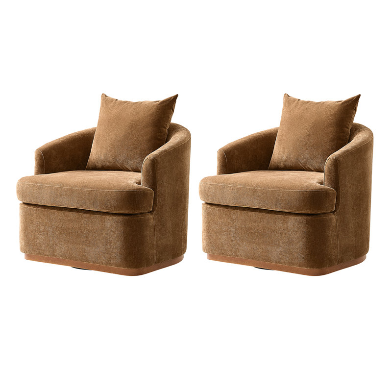 Berklie 31"W Modern Chenille Swivel Armchair With Ergonomic Backrest And Solid Wood Legs, Caramel