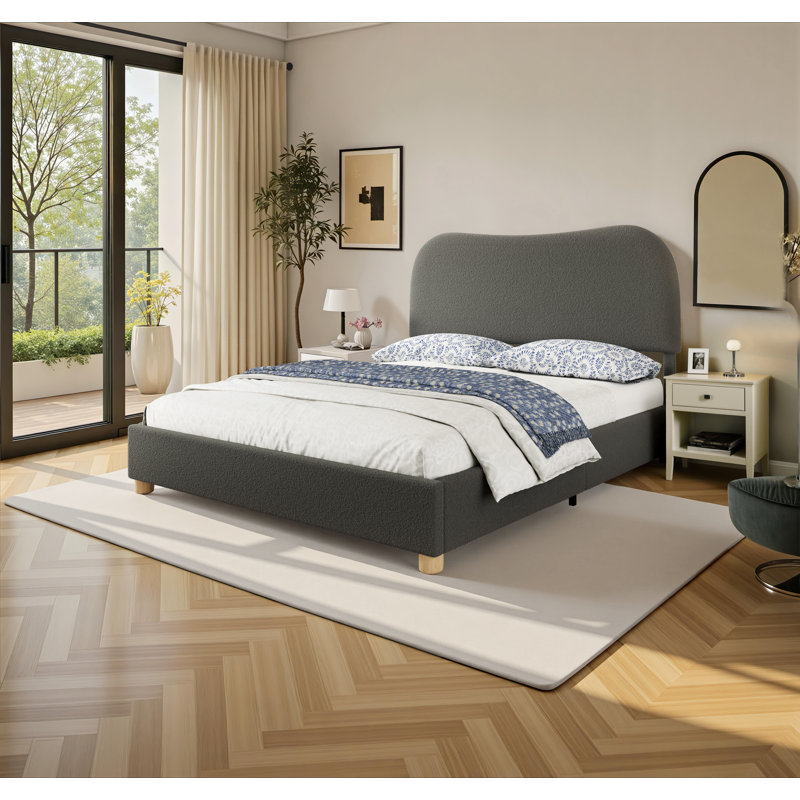 Lit plateforme tapissier Dulane, Double, Gris clair