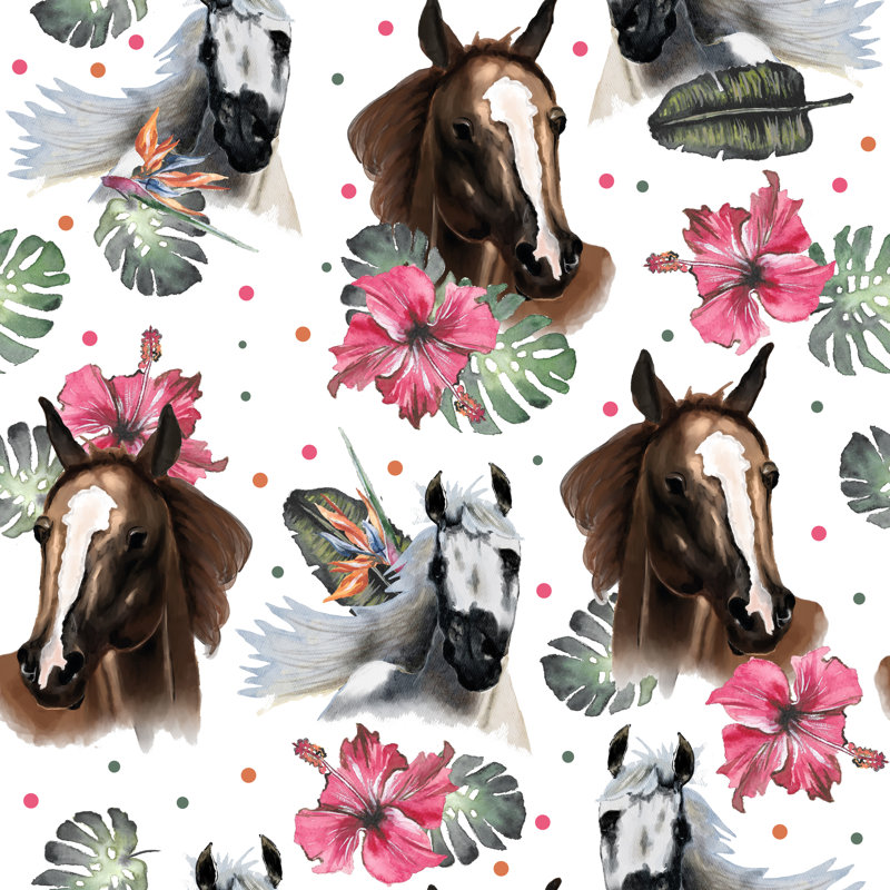 Levay Horses Head And Flowers by Anna Vecherskia - Wrapped Canvas Print, 51cm H x 51cm W 3.8cm D
