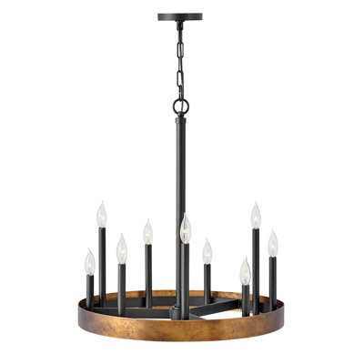 Wells 24" Nine-Light Candle Wagon Wheel Chandelier