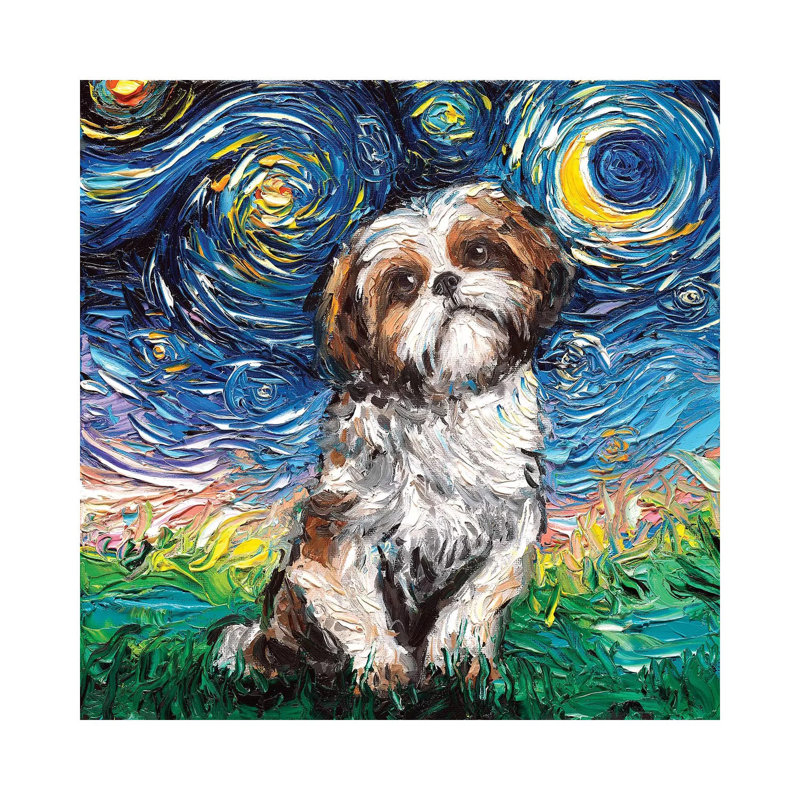 Shih Tzu Night by Aja Trier - Wrapped Canvas Painting, 45.72 cm H x 45.72 cm W x 3.175 cm D