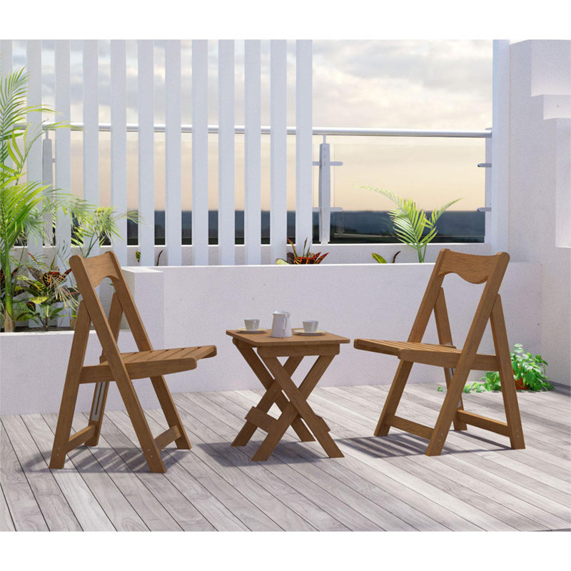 Foldable Small Table and Chair Set with 2 Chairs and Rectangular Table, Teak