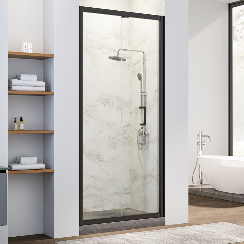 Porte de douche pliante chromée l 35,5 "x H 72", Noir