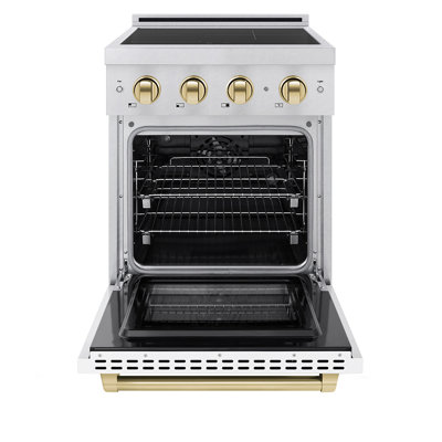 ZLINE Autograph 24 in. Satin Stainless Paramount Induction Range with White Door & Gold Accents