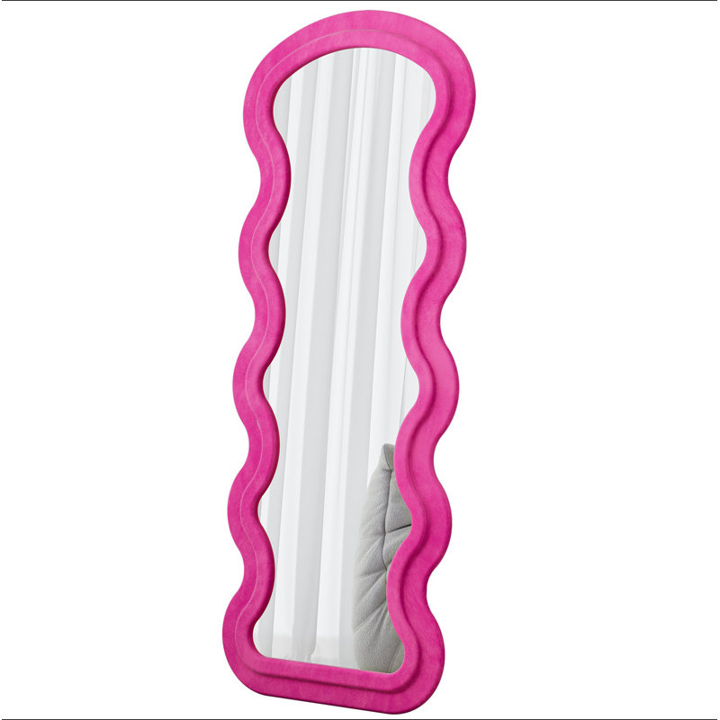 Flannel Full Length Wave Rose Floor Mirror With Stand For Bedroom Living Room Hanging Or Against The Wall, Pink