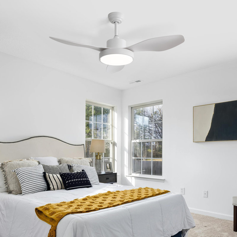 Ventilateur de plafond 47 "avec lumière DEL 22W et télécommande, Blanc, Blanc, Blanc