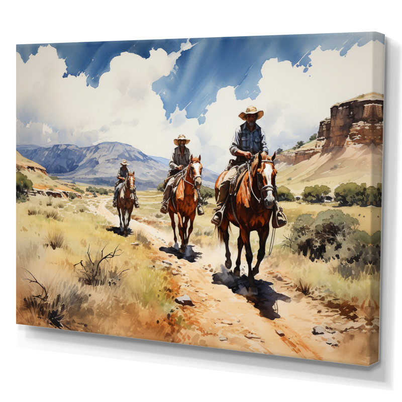 Cowboy Range Patrol - Cowboys Canvas Art Print, Toile tendue, 16" H x 32" W