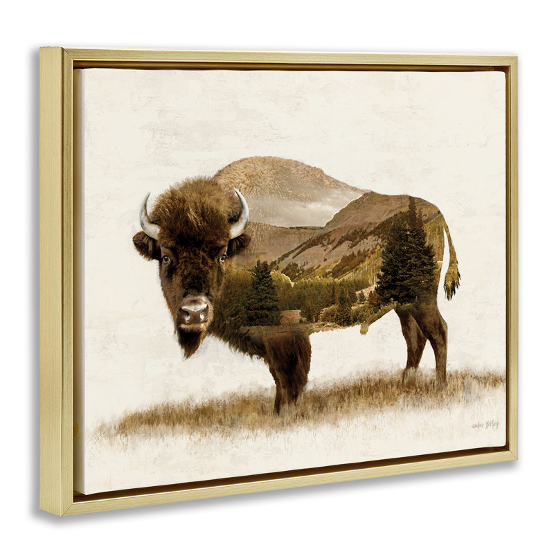 Art mural sur toile Nature Bison Floater par Amber Sterling, H 25 po x l 31 po, Cadre flottant métallique doré