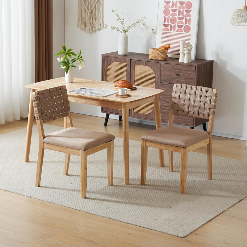 Mid Century Modern Wooden Dining Chairs Set Of 2, Natural