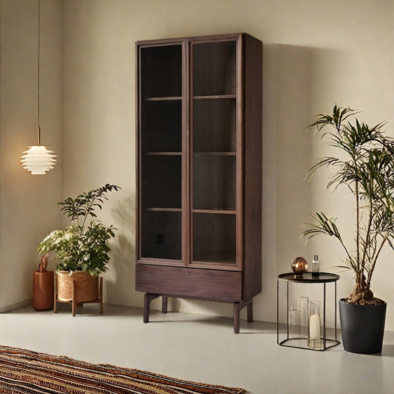 Bibliothèque simple en bois massif de style européen, Marron foncé