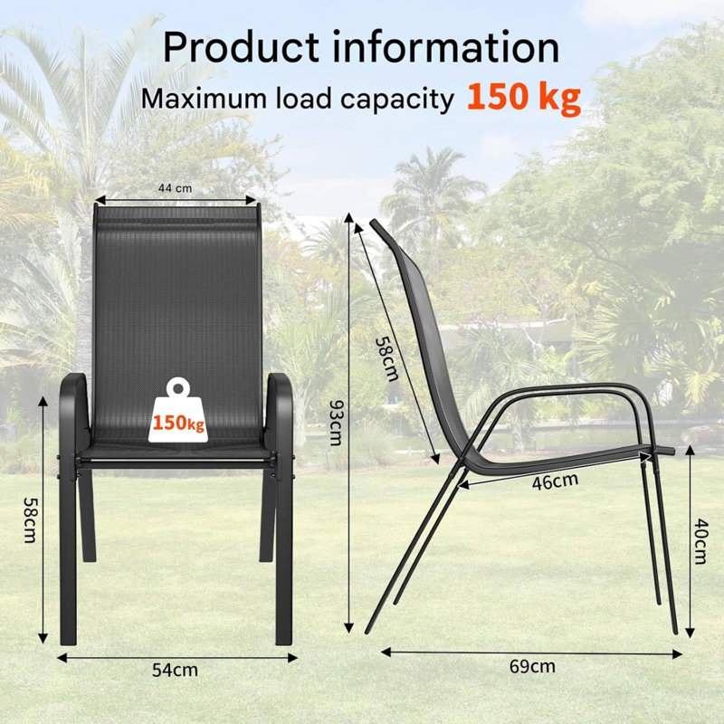 Stacking Patio Dining Side Chair, Black
