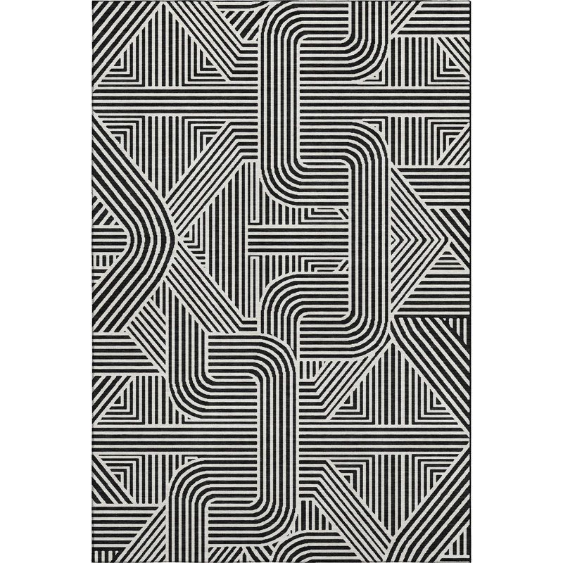 Premium Machine Washable Prisco Black Rug, Rectangle 3' x 5'