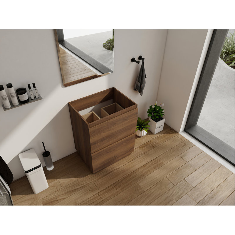 Meuble-lavabo autoportant de 24 po (23 1/4 po) avec double tiroir, bois d'ingénierie et brun (seulement meuble-lavabo sans comptoir)