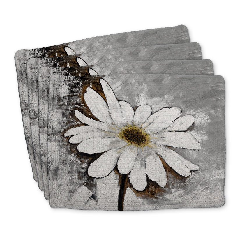 Ensemble de 4 napperons abstraits en polyester tressé marguerite | Décoration intérieure