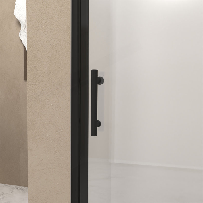 36"X 72" Pivot Shower Door,  Aluminum Frame, Half Frame ,1/4"(6Mm) Tempered Glass Explosion Proof Film, Matte Black