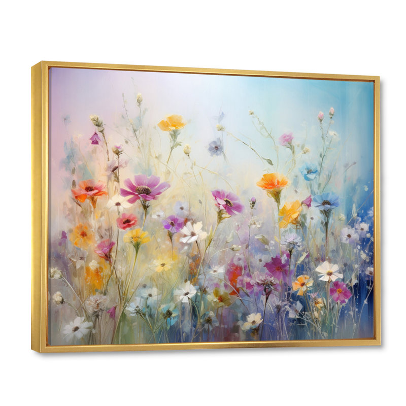 Wildflowers Blossoming Dreams - Art mural fleurs sauvages, H 12 po x l 20 po, Doré, Floater Framed Print