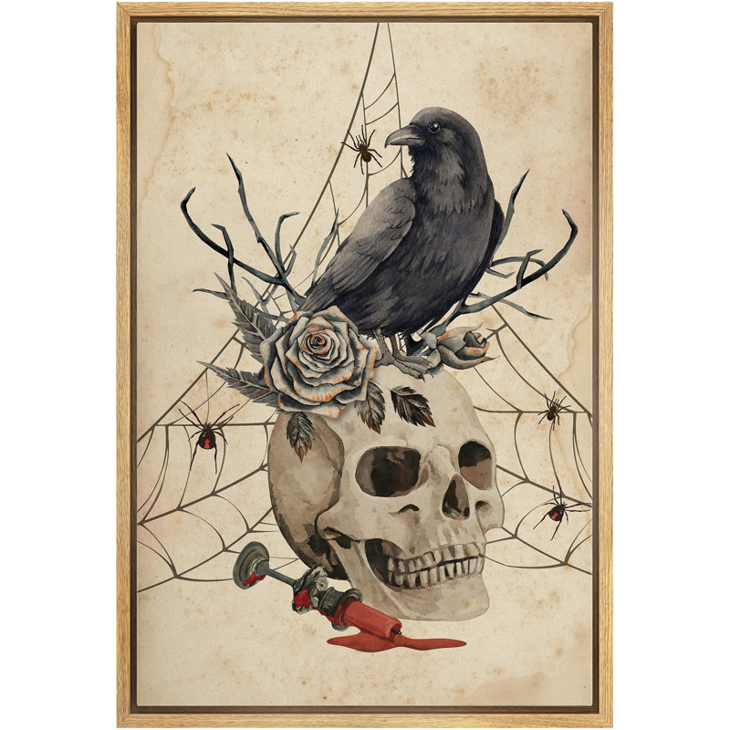 Moineau debout sur un squelette, horreur moderne, gothique, maussade, illustrations sombres, œuvre d'art moderne